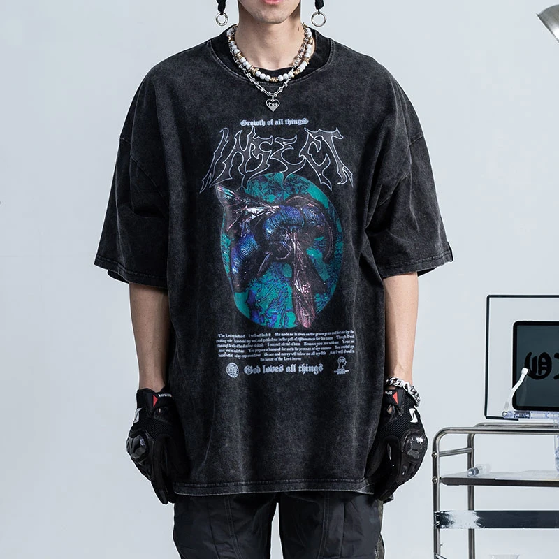 

Aelfric Eden Graphic Print Punk Rock Gothic Tshirt Oversized Distressed T-Shirts Hip Hop Harajuku Casual Loose Short Sleeve Tops