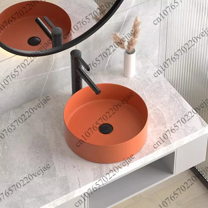 Simple Colored Bathroom Sinks Round Ceramic Wash Basin Designer Art Above Counter Basin Home Balcony Small Laundry Vanity Basin