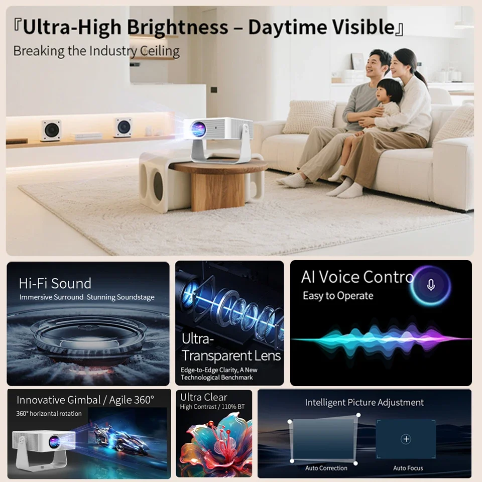 2025 KaiAqua 650ANSI 4K جهاز عرض محمول أصلي 1080P تركيز تلقائي تصحيح حجر الزوايا أندرويد 11 BT5.2 WIFI6 360 °   السينما المنزلية