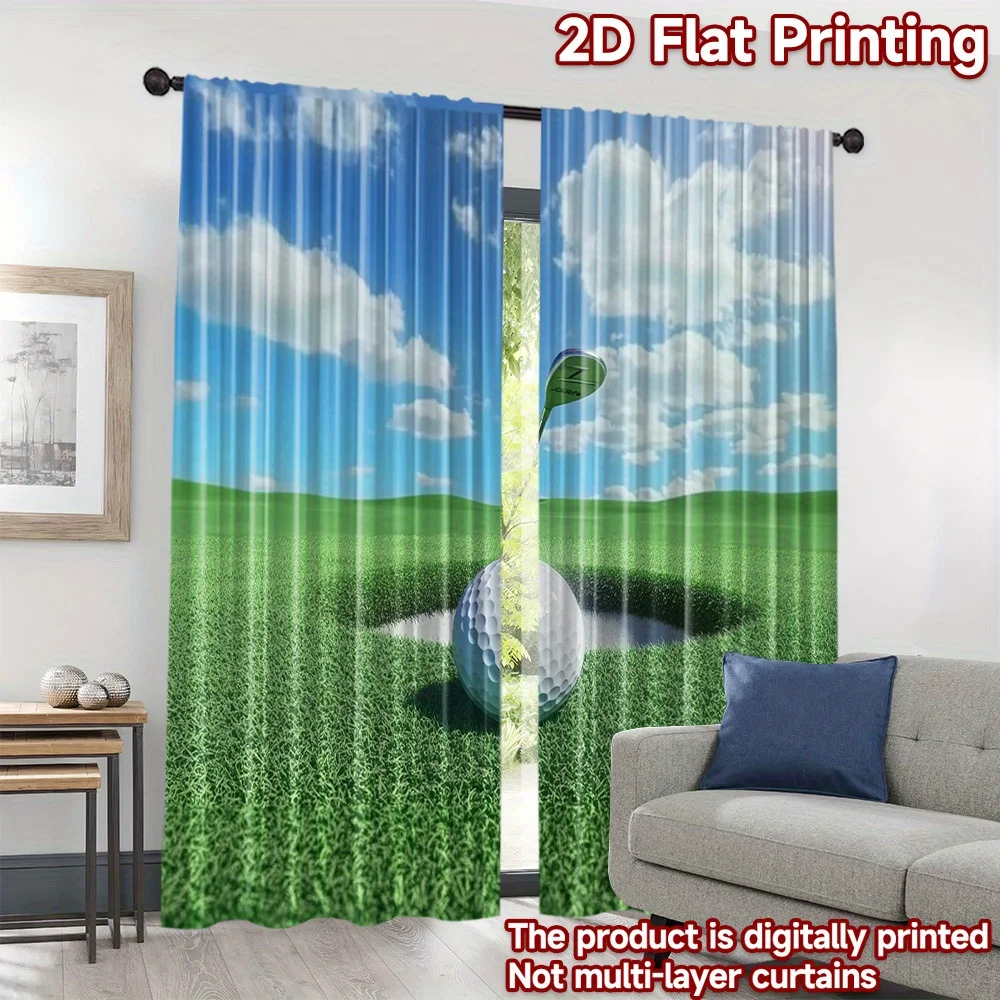 3D Golf Course Curtains, Green Grass Sky Print Window Drapes, Sports Theme Home Decor, Blackout Fabric for Living Room Bedroom