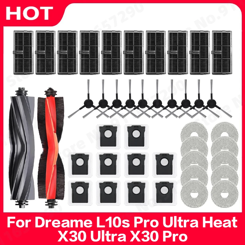 Kit de pièces de rechange pour Dreame L10s Pro Ultra Heat X30 Ultra X30 Pro Plus, brosse, filtre, vadrouille, gril, sac à poussière, accessoires