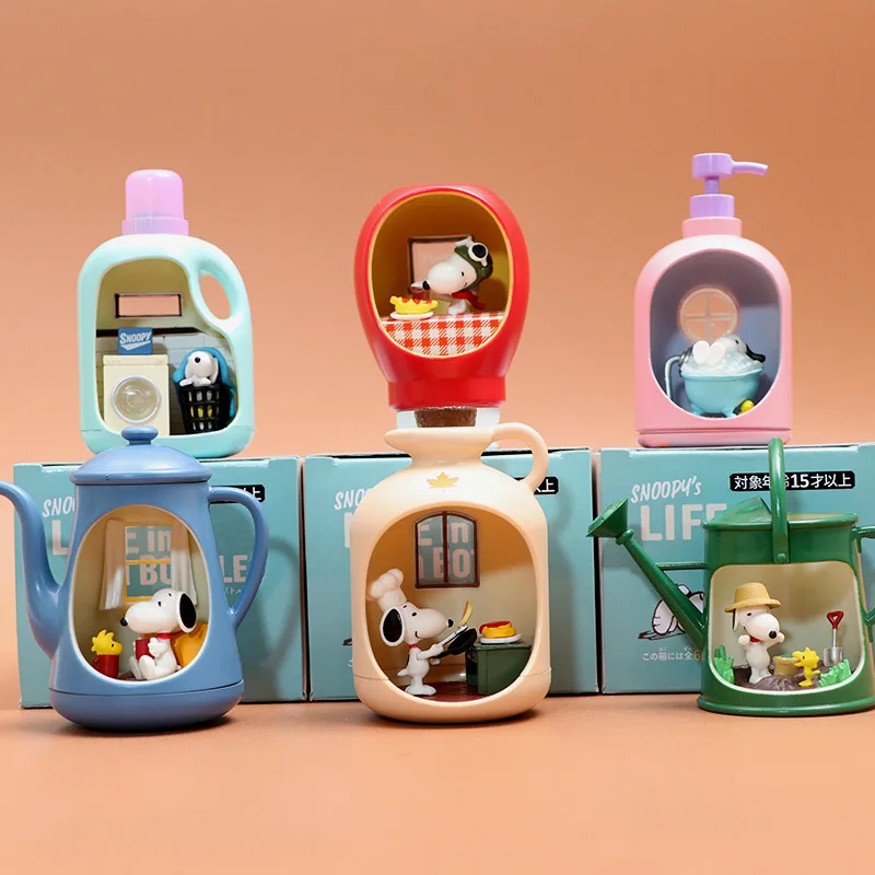 Snoopy Shower Shape Potted Bottle Scene Trendy Toy Blind Box Figure Desktop Decor Ornament Creative Holiday Gift Wholesale Suppl