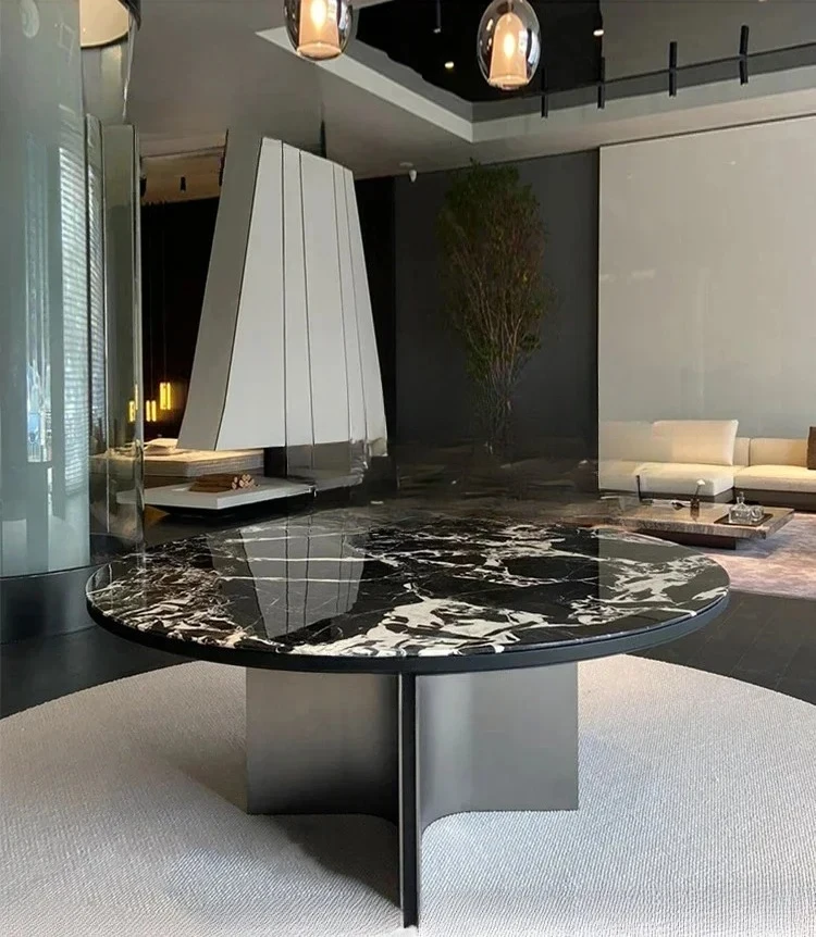 

Italian simple luxury natural luxury stone dining table modern simple light luxury high-end round dining table2003