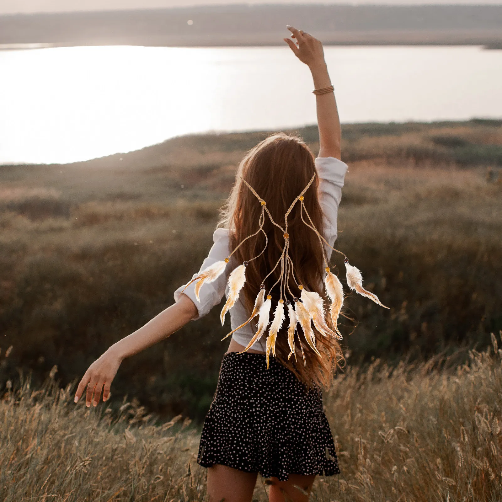 

Набор из 1 предмета: Женский головной убор с перьями и заколками для вечеринок, сценических выступлений, маскарадов, в богемном стиле, аксессуар для волос