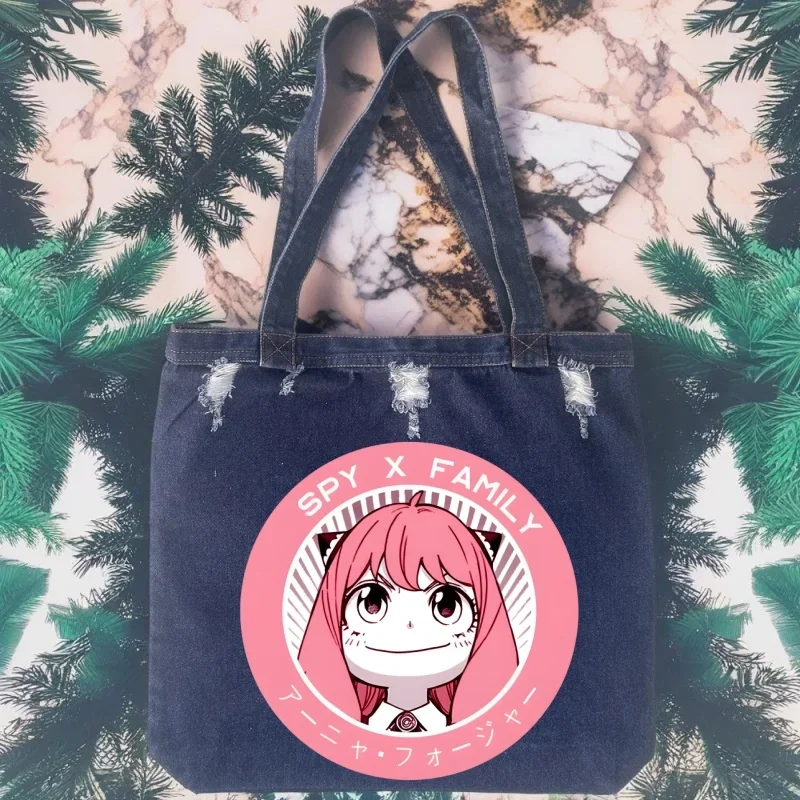 

Kawaii Anya Women Shoulder Large Capacity Denim Tote Bag Solid Color Handbag Crossbody Bags