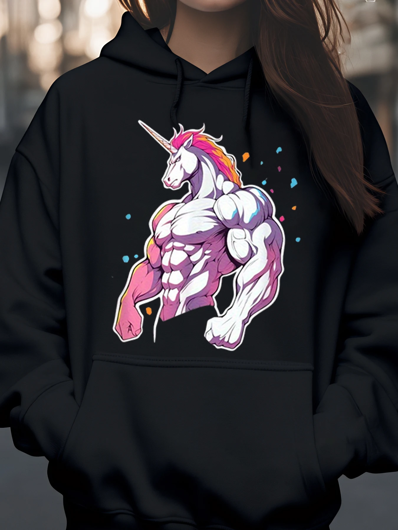 هوديي بطبعة وحيد القرن للعضلات لملابس حفلات المهرجانات للشباب والكبار #1