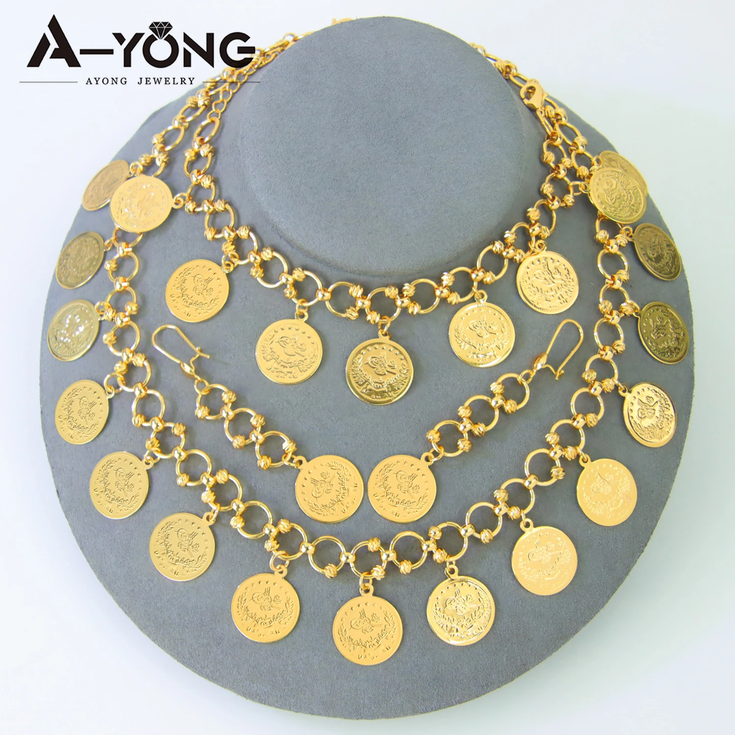 Arabic Fashion Coins Jewelry Set 24k Gold Plated Nigeria Bridal Necklace Bracelet Earrings Dubai Women Wedding Jewelrys