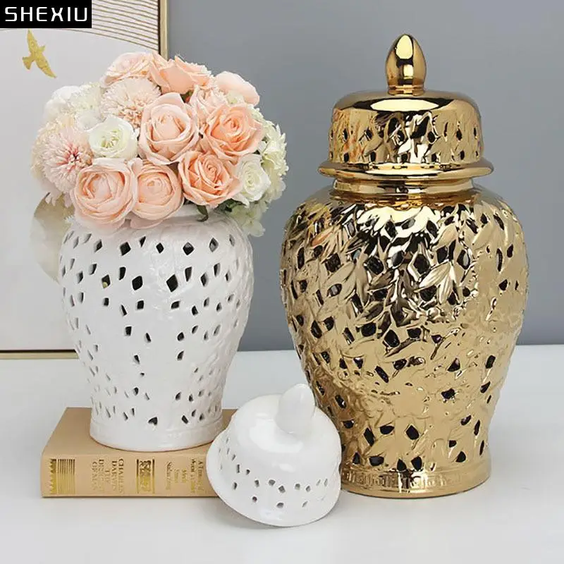 

White Bamboo Leaf Relief Storage Jar Hollowed-out Ceramic General Tank Desk Decoration Jewelry Boxes Cosmetic Containers