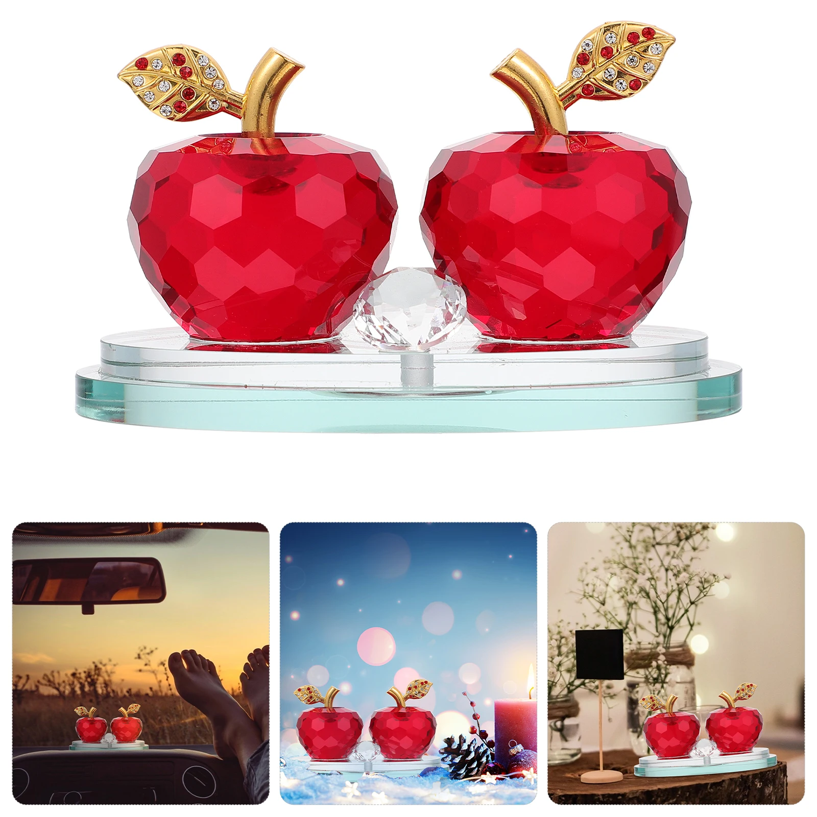 

1pc Crystal Apple Ornament Luckiness Desktop Home Car Decor Xmas Gift Miniature Craft Lightweight Chic Centerpiece Living Room