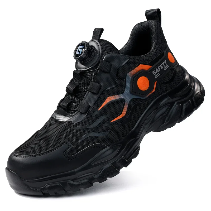 Men  Steel Toe Work Shoes Fashion Safety Shoes  Lightweight Rotating Button Anti-smash Protective Sneakers Work Safety Boots