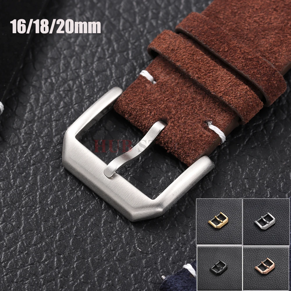 307 Stainless Steel Clasp Light Weight Buckle Genuine Cowhide Strap Buckle Metal Matte Silver Black Band Button 16mm 18mm 20mm