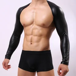 Fashion Man Solid Black Faux Leather Tight Crop Tops T-Shirt Long Sleeve Wrestling Summer Tees Tops T Shirt For Men Clothing