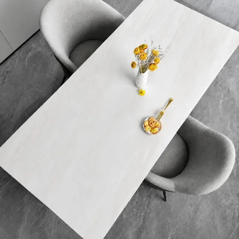 Natural White Marble Dining Table Set Rectangular Large Flat Top Luxury Stone Round Base Elephant Design for Villa Living