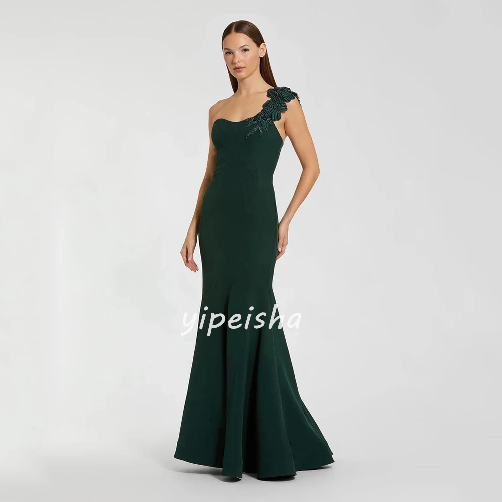 Personalizado moda clássico jérsei artesanal flor lantejoulas sereia vestidos longos de um ombro sob medida vestidos de ocasião formal