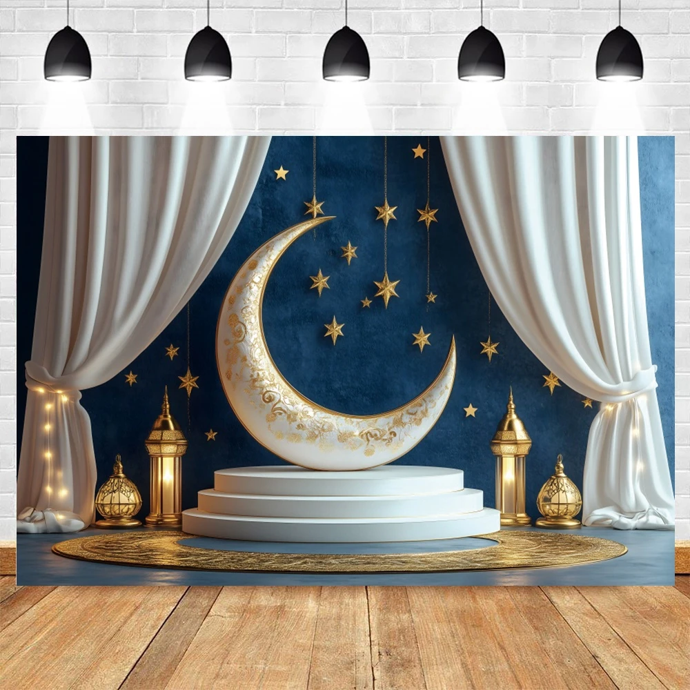 Eid Mubarak Backdrop Gold Moon Ramadan Mosque Kareem Festival Party Decor Photography Background Banner Poster Photostudio Prop