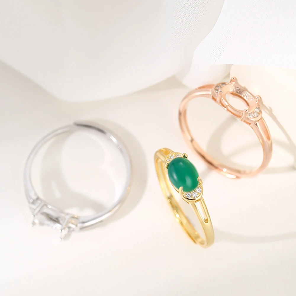 925 Sterling Silver Fashion Simple Ring Base Blank Oval Gemstone Ring Base Setting Jewelry Accessories Making