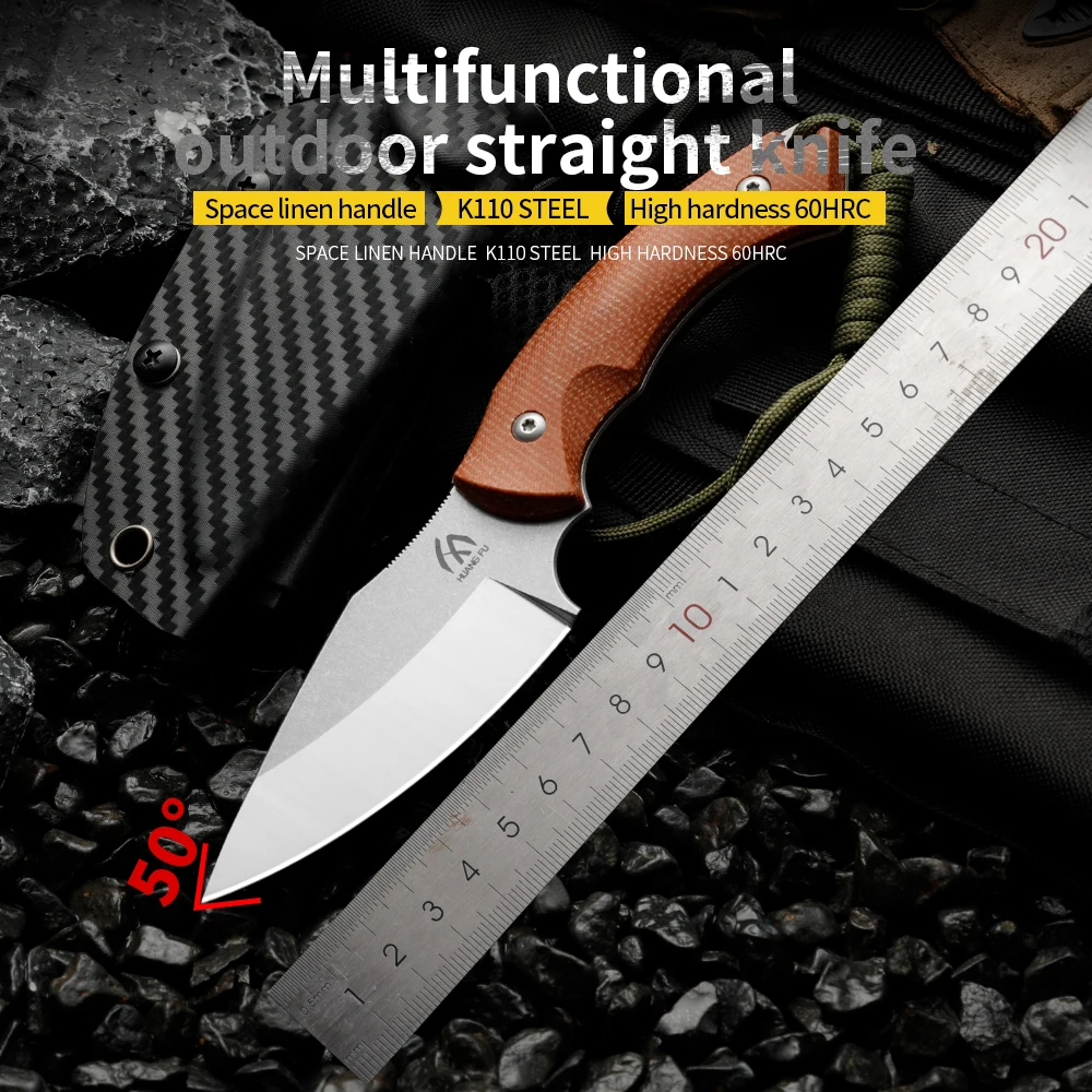 Wilderness Husband Linen Handle Integrated Outdoor Knife Wilderness Survival Knife K110 Steel High Hardness Outdoor Mountaineeri