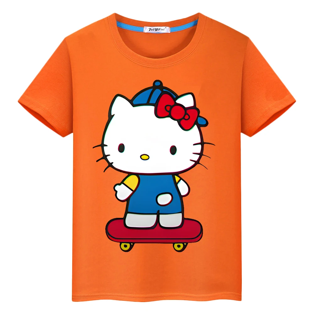 Camiseta con estampado de hello kitty para niños y niñas, ropa de algodón 100%, Tops de dibujos animados, camisetas de Anime y2k, ropa de una pieza para niños, regalo