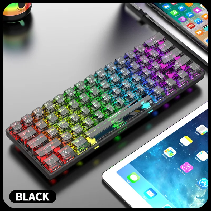 

Transparent Bluetooth Wireless Mechanical Keyboard RGB Gaming Portable Rechargeable Three-Mode Ergonomic Design for Esports