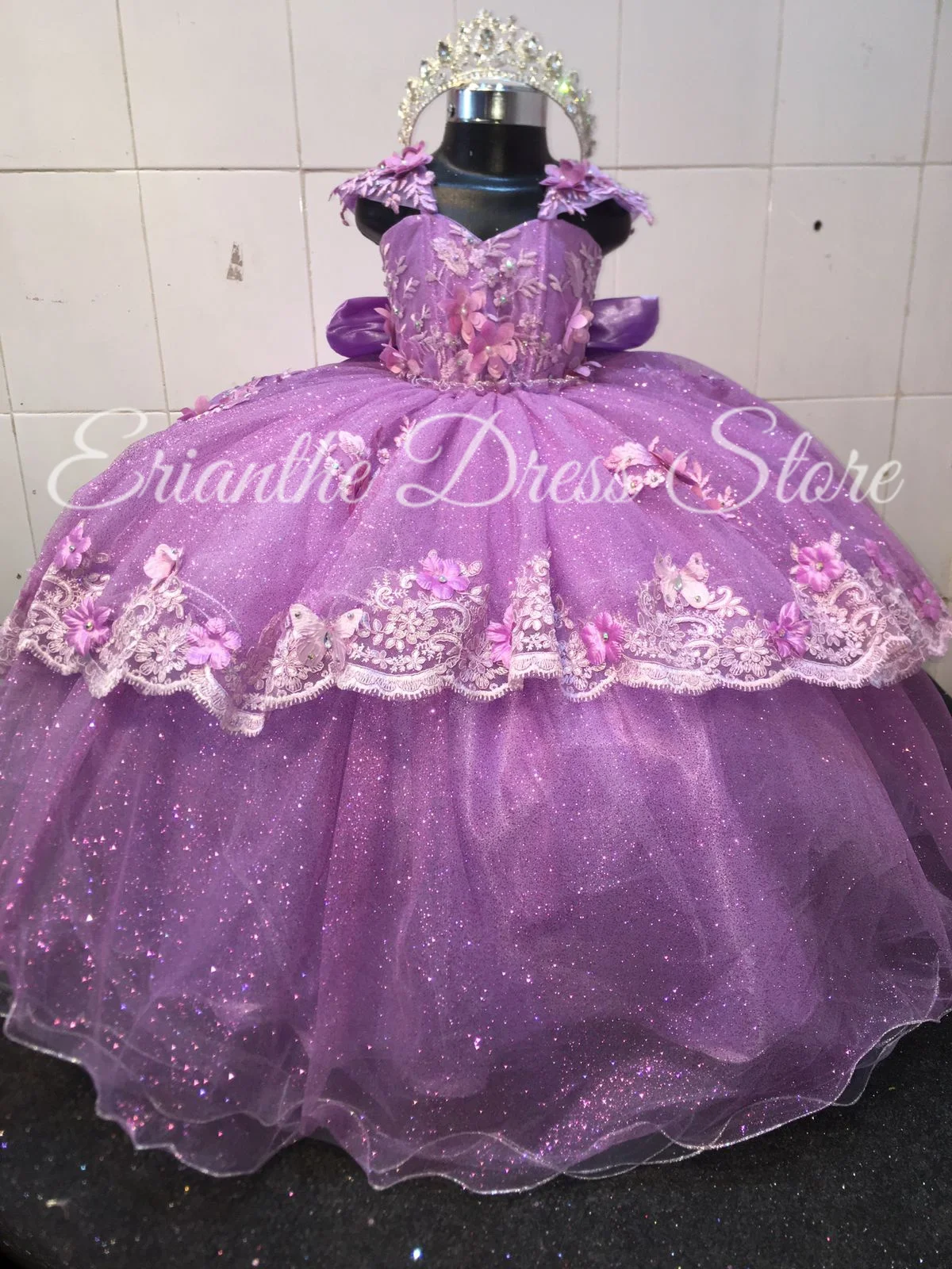 

Purple Flower Girl Dress For Wedding Layered Applique Tulle Puffy Kids Birthday Party First Communion Ball Gowns Customized
