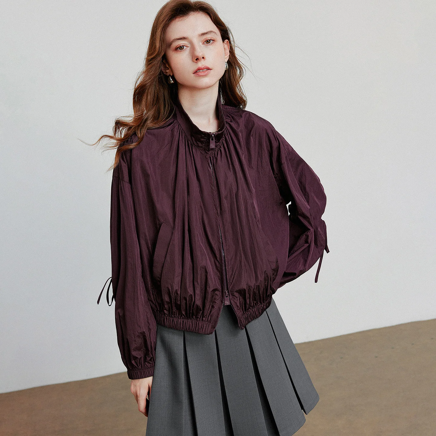 TOYOUTH Frauen Mantel 2025, Herbst Neue Alte Geld Stil Sonnenschutz Stehkragen Jacke Mantel Weinrot