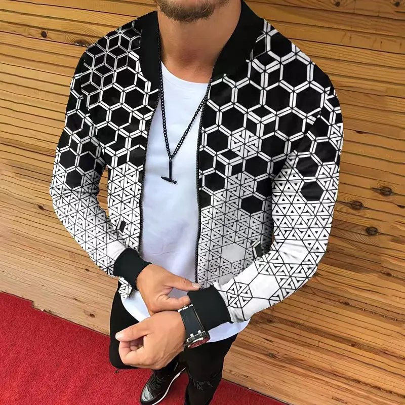 2023 New Shirt Collar Men\'s Plaid dot Printed Jacket; Men\'s Casual Jacket Jacket S-3XL