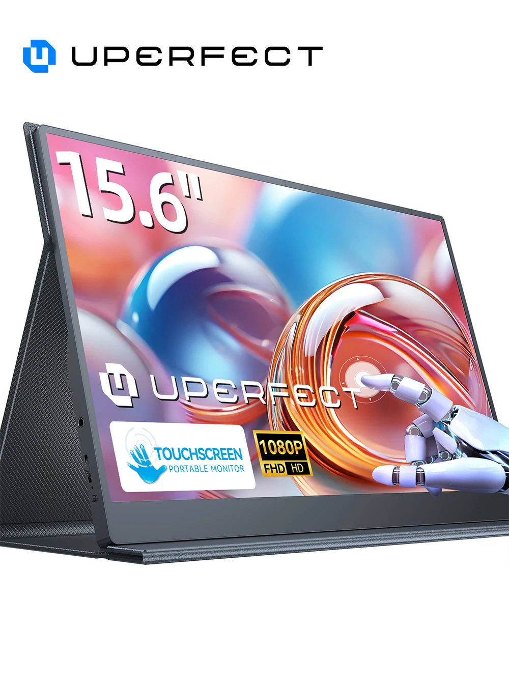 UPERFECT タッチスクリーン ポータブルモニター 15.6インチ 1080P 10ポイントディスプレイ IPSパネル USB-C HDMI VESA 付き ノートパソコン PC ゲーム Mac 電話 タブレット PS4 PS5用