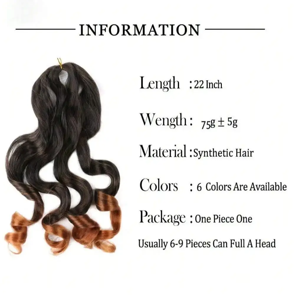 French Curly Braiding Hair 22" Loose Wave Braid Crochet Hair Extension for Women Spiral Curl Hair Synthetic Pre Stretched Hair