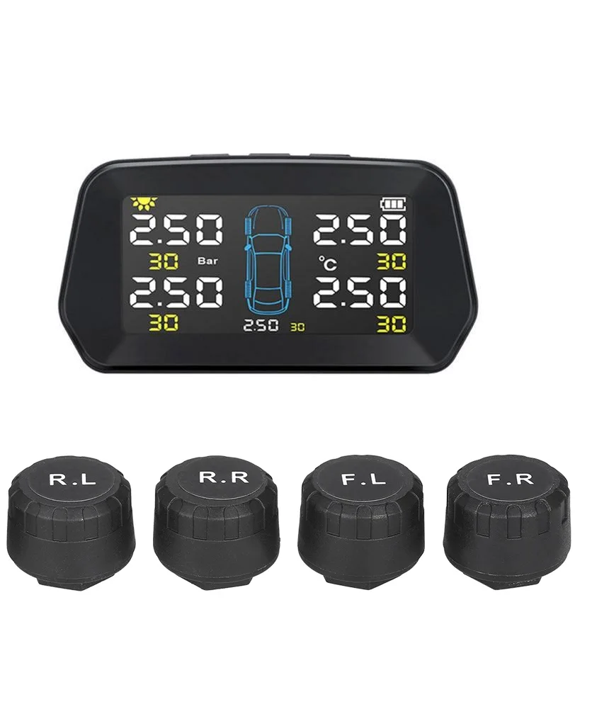 

Car TPMS Tire Pressure Monitoring System Solar Charging HD Digital LCD Display Auto Alarms Wireless External Sensors TPMS 6bar