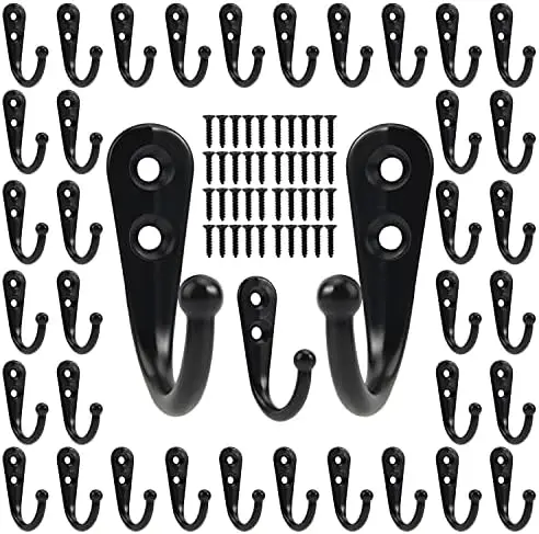 

Набор из 40 черных настенных крючков POZEAN - прочные одинарные крючки с 80 винтами для ключей, полотенец, сумок и многого другого