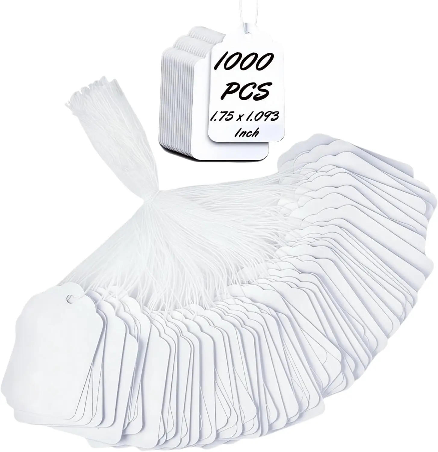 

1000 Pre-Strung Price Tags with String, White Paper Labels for Garage Sale Jewelry Clothing Retail