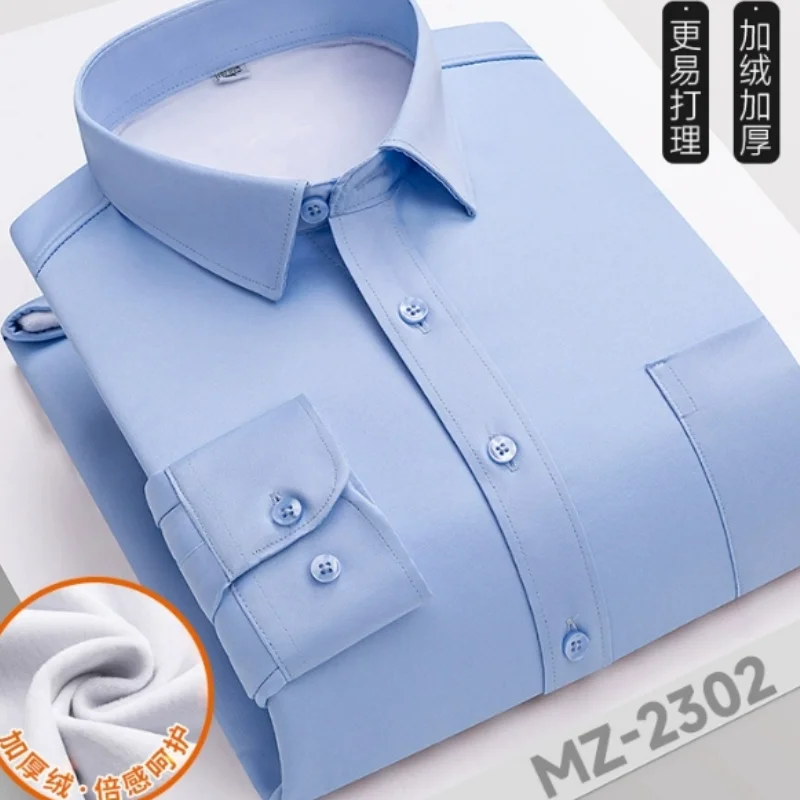 

High Quality Winter Men Business Shirt Plus Velvet Thicken Elastic Men's Casual Workwear With Breast Pocket Oversize 38-45