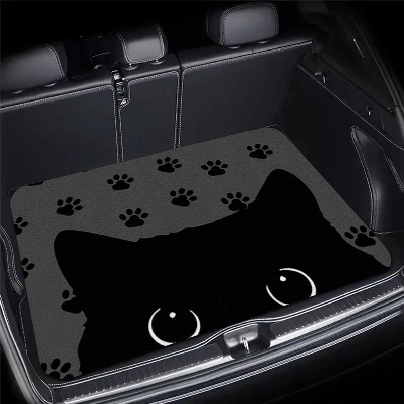 VIKAMA Black Cat Paw Print Car Trunk Mat Non Slip Stain Resistant Universal Boot Liner Cute Pet Car Interior