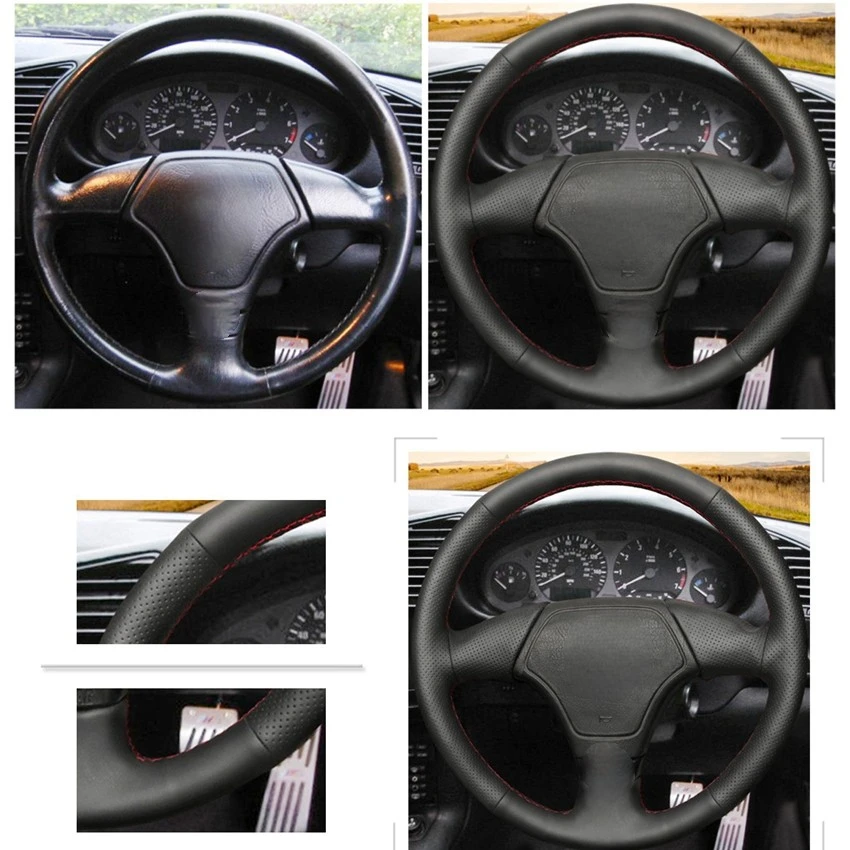 Black Artificial Leather Steering Wheel Cover DIY Hand-stitched Car Steering Wheel Covers for BMW E36 E46 E39