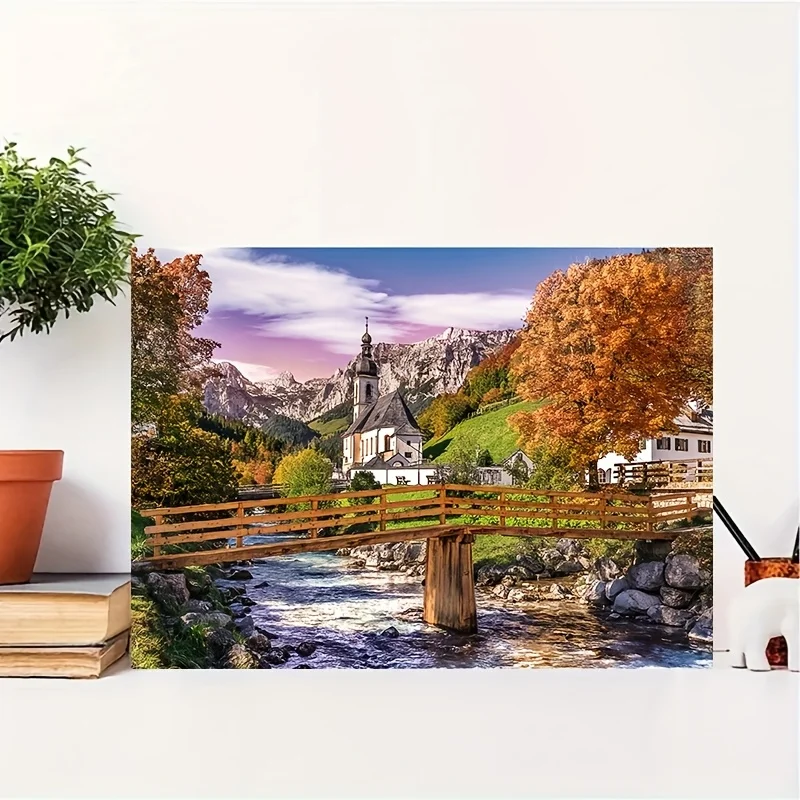 จิ๊กซอว์บาวาเรียนฤดูใบไม้ร่วง 1,000 ชิ้น - ทิวทัศน์เยอรมันพร้อมบ้าน สะพาน และปราสาท - ขอบต่อกันแน่น แข็งแรง สีสันสดใส - Ch