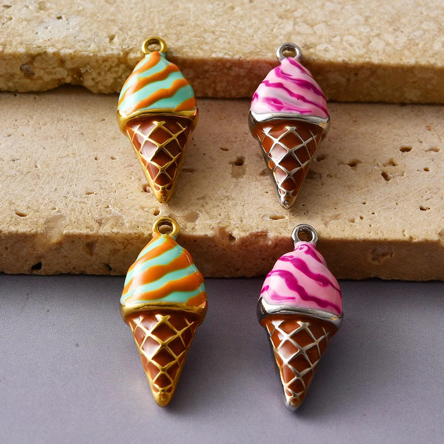 3Pcs Stainless Steel  Cute Candy Ice Cream Pendant DIY Jewelry Making Croissant Bread Drink Juice Cola Pendentif Wholesale Bulk