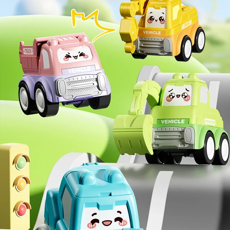 Cartoon Cute Expression Inertia Engineering Car Funny Candy Colour Sliding Toy Car Creative Children Toys Holiday Birthday Gift