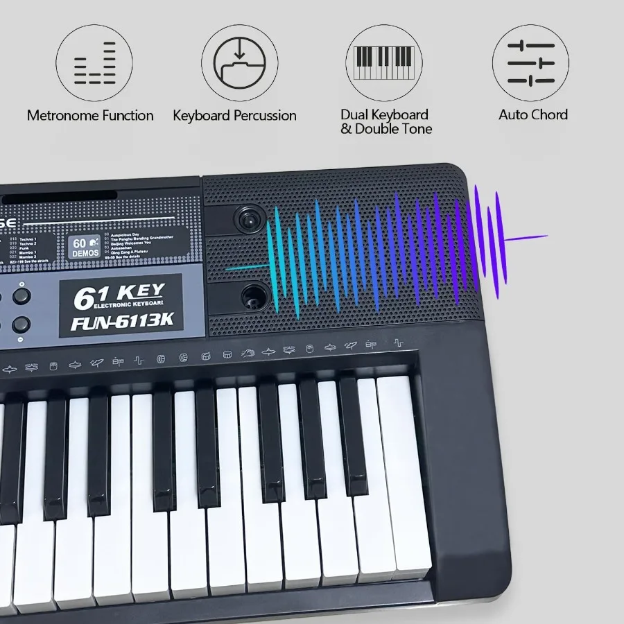 بيانو لوحة مفاتيح إلكترونية مكونة من 61 مفتاحًا مع مفاتيح مضاءة لتعلم الموسيقى وممارسة لوحة المفاتيح الرقمية المحمولة #3