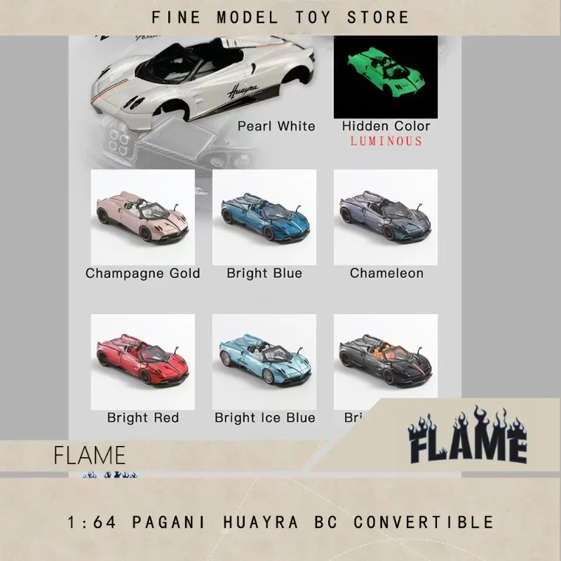 Flame 1:64 Pagani Huayra BC Convertible Limited Edition Luminous Hidden Resin Car Model Toy Gift