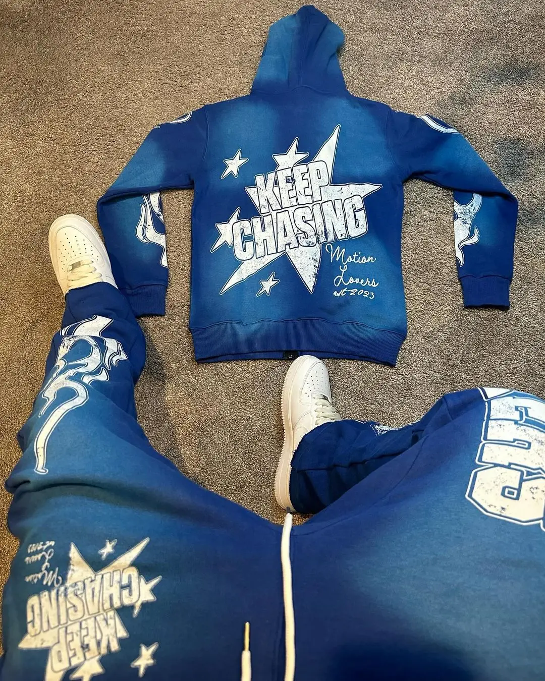MOT10NLOVERS Hip-hop męska odzież sportowa na co dzień, dwuczęściowy zestaw odzieży ulica Harajuku Super Dalian z kapturem, męska Y2k
