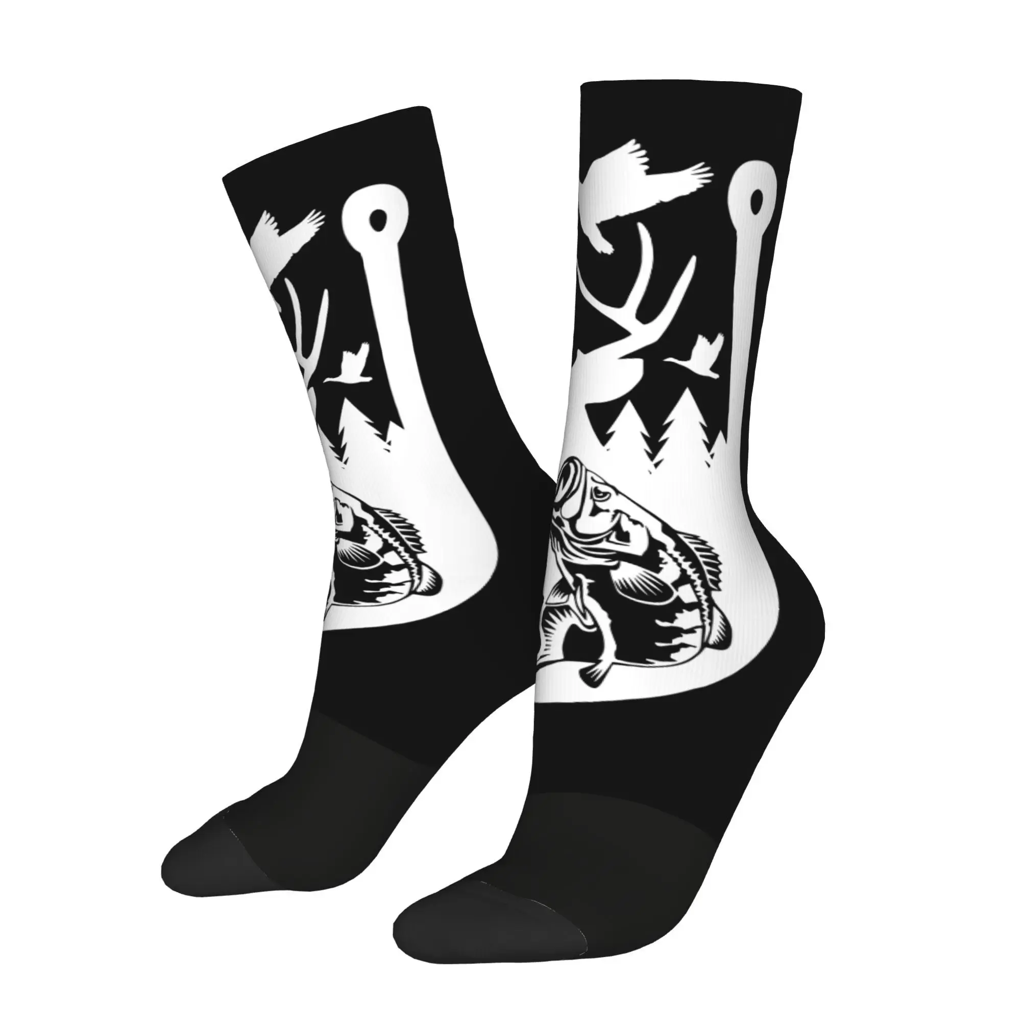 

Vintage Fishing Hunting FIshing Men's Socks Unisex Hip Hop Happy Crew Sock Gift