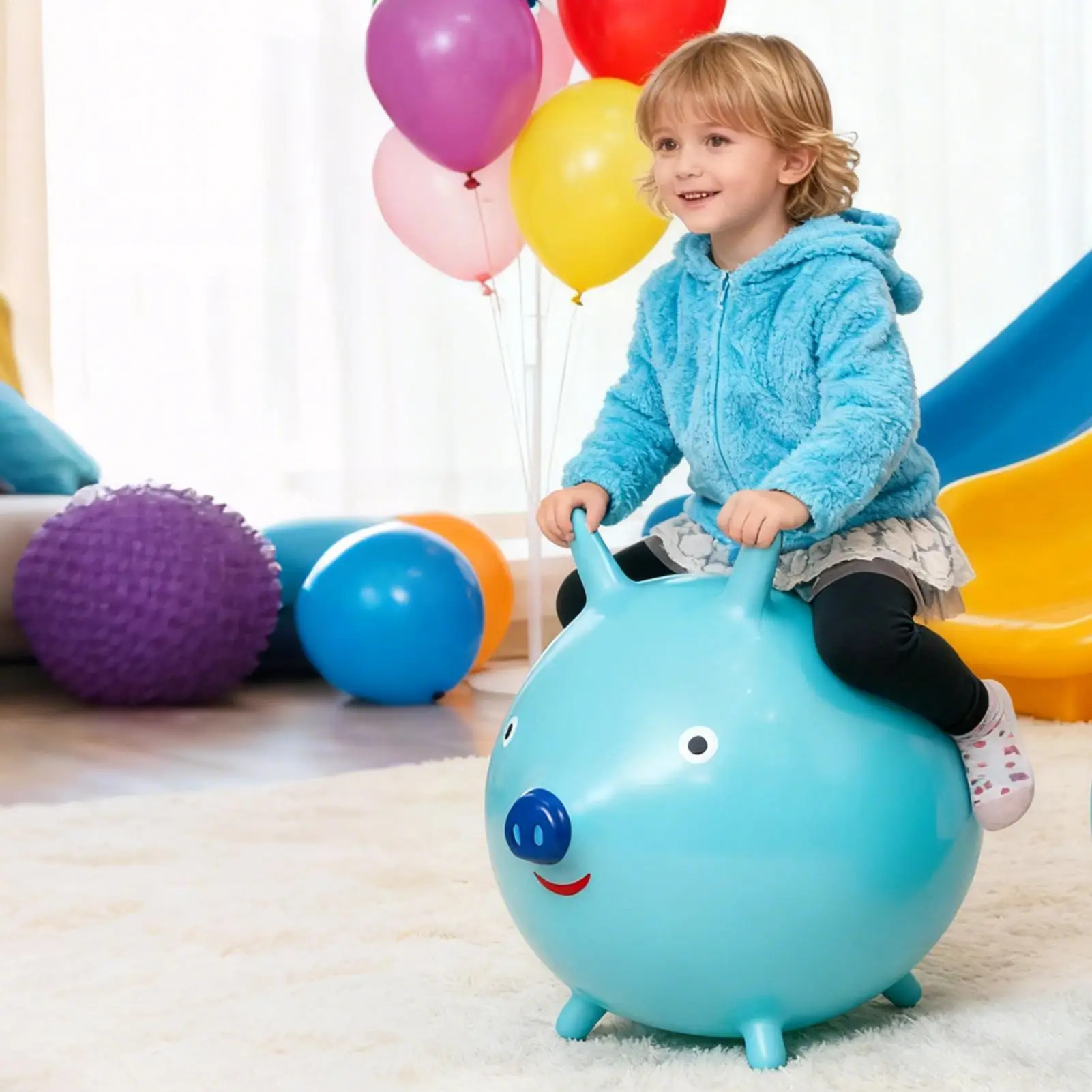 Bola quicando inflável passeio em brinquedo engrossado pvc dos desenhos animados animal orelha design equitação brinquedos de salto para crianças bebê jogar brinquedo