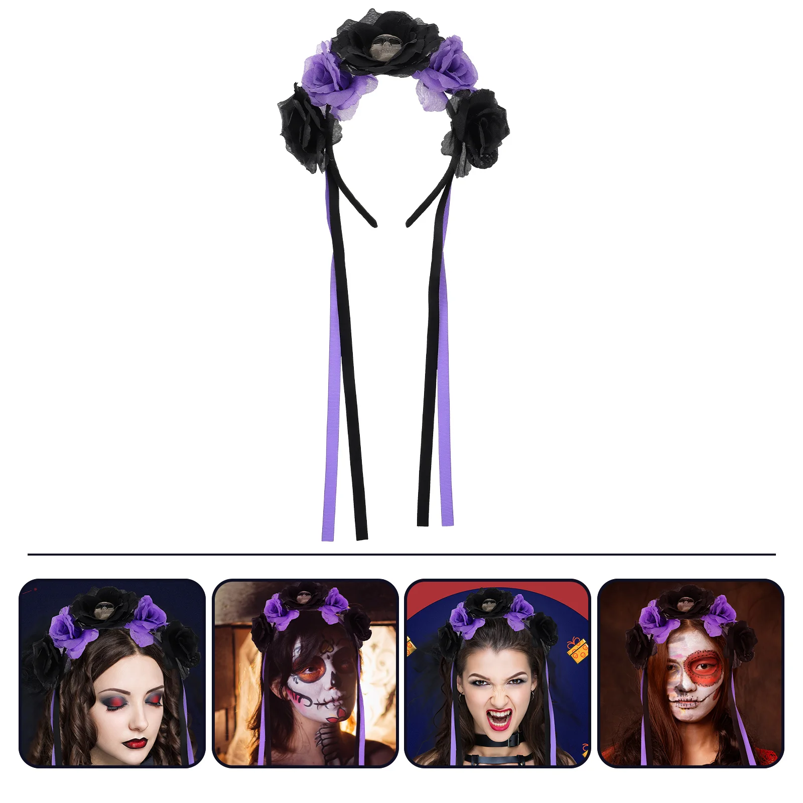 

Skull Headband Beautiful for Girls Rose Headdress Creative Make up Costume Party Cloth Cosplay Supply