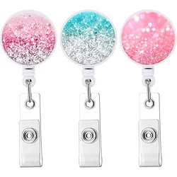 Glitter Shine Retractable Badge Reel Lanyards Id Name Card Badge Holder Nurse Student Employee Card Clip Office Supplies