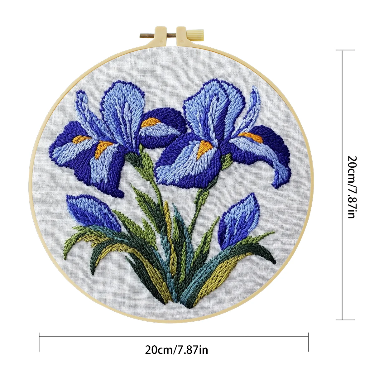 1 Stück 20X20CM/15X15CM 7,87/6,3 Zoll Blau-Lila Blumen Taschen-Stickerei Starter-Kit DIY-Kit DIY-Stickerei-Set Handarbeiten – Detail 4