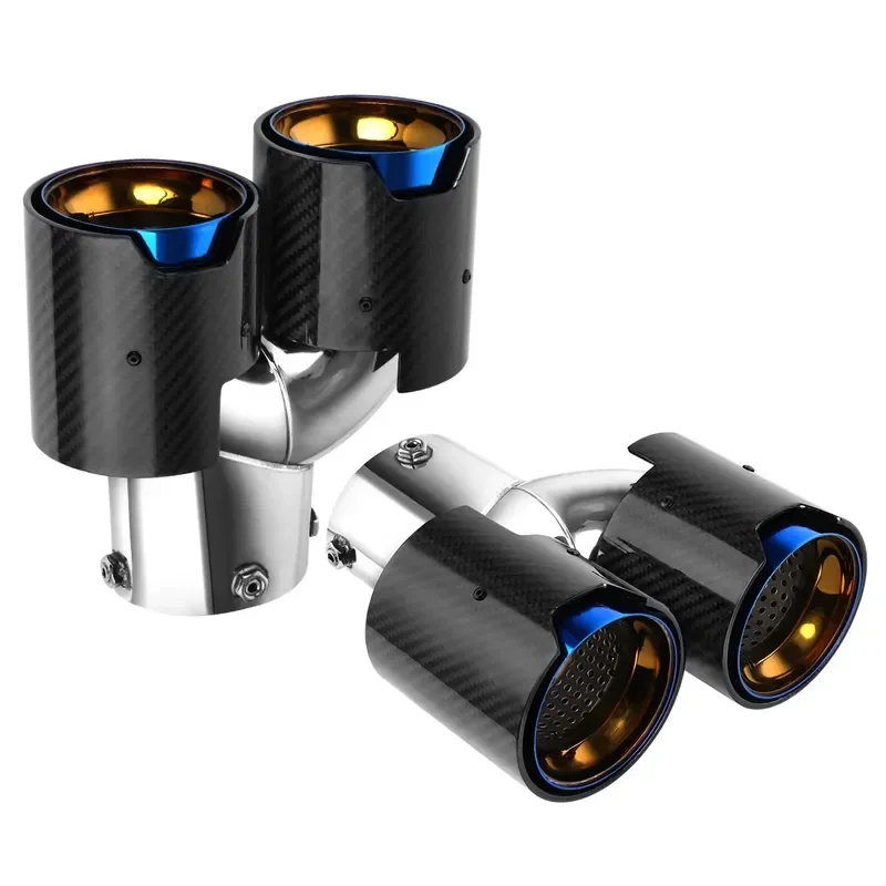 High Performance M Carbon Fiber Blue Burnt Tips Universal Car Exhaust Tips Muffler Tip Tail Pipe for M2 M3 M4 M5 M340i