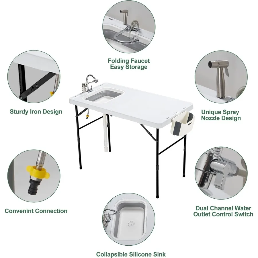 50 طاولة تنظيف الأسماك القابلة للطي مع حوض قابل للطي محطة فيليه خارجية محمولة للتخييم مع محطة مطبخ أصغر قابلة للطي #5