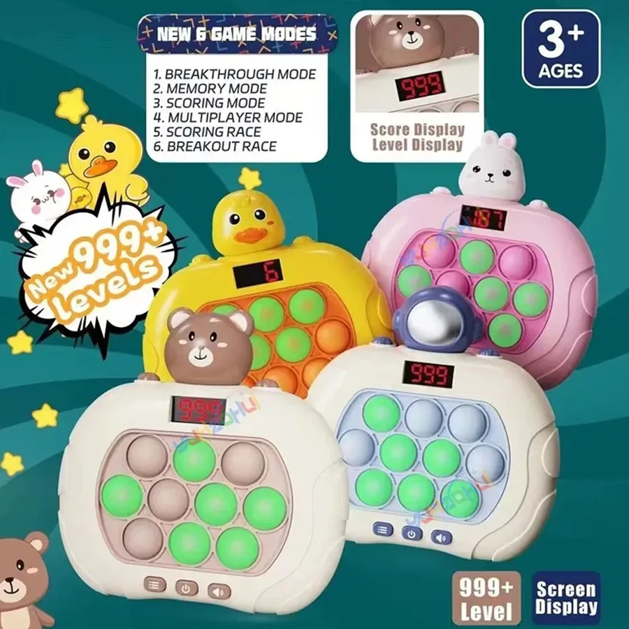 Quick Push Game Console com tela LED para adultos e crianças, Fidget Toys, Pop Light, Natal e presentes de Halloween, 999 níveis