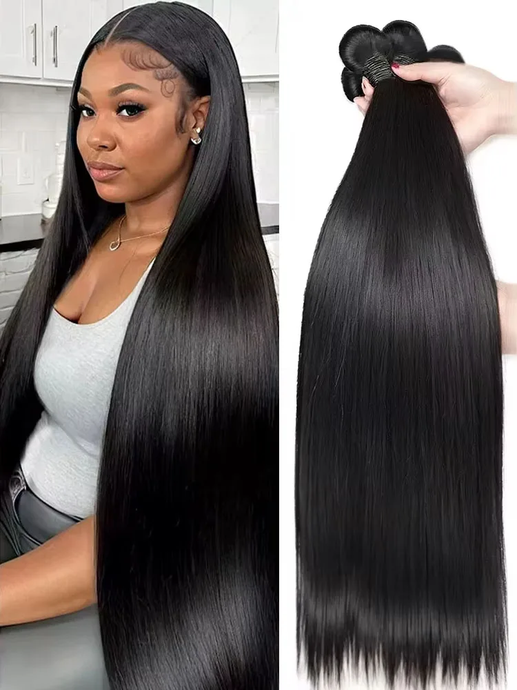 

32 30-дюймовые прямые 100% плетения человеческих волос, необработанные наращивания Remy, бразильские натуральные черные 3 4 пучка, необработанные