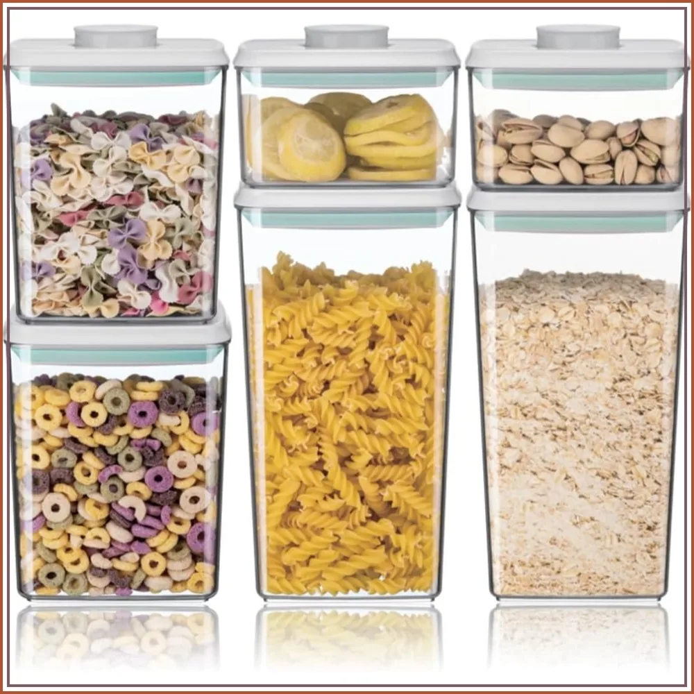 Juego de Recipientes Herméticos para Almacenamiento de Alimentos con Tapas, 6 Piezas, Recipientes Pop para Organización de Despensa, Libres de BPA, Apilables para Cereales, Harina, Azúcar (0.5, 1.2, 1.8qt)*2
